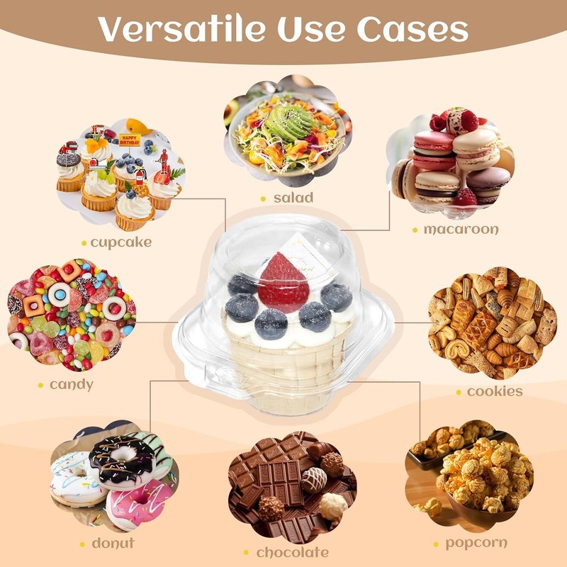 50 Pack Individual Cupcake Containers, Plastic Cupcake Boxes with Lids, Stack... gallery