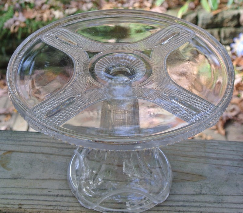 Antique Curtain Tie Back Cake Stand Early American Pattern Glass Adams & Co~B