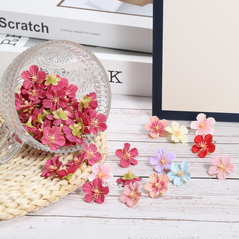 50Pcs 0.98" Artificial Silk Cherry Blossom Flower Heads for DIY, Multi-color gallery