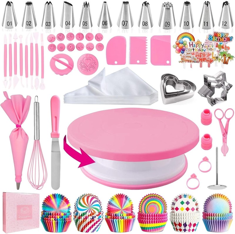 Complete 255PCS Cake Decorating Set: Piping Bags, Turntable & Tips for Beginners gallery