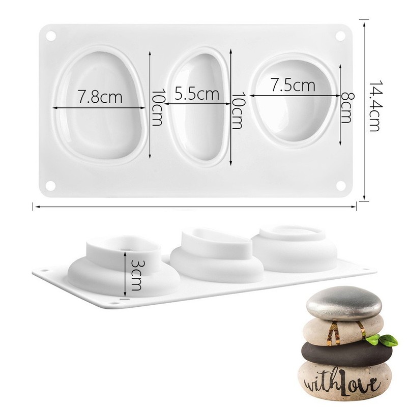 3pcs Stone Shape Silicone Mold for Chocolate Dessert 3 Cavity Mousse Candy Mould