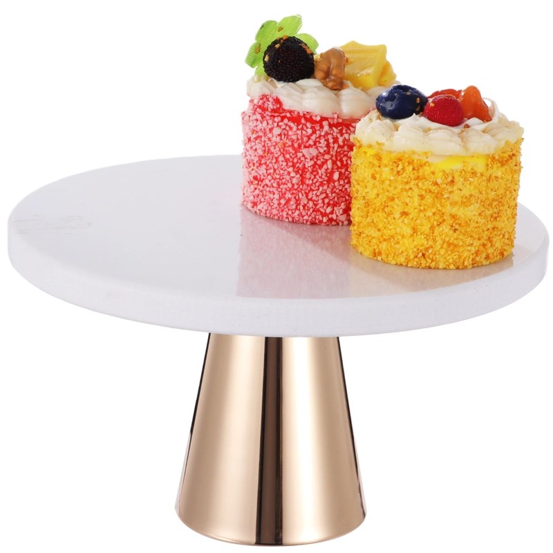 NIMBLOOM Marble Cake Stand, 7.9 inch White and Gold Cake Stand with Metal Bas…
