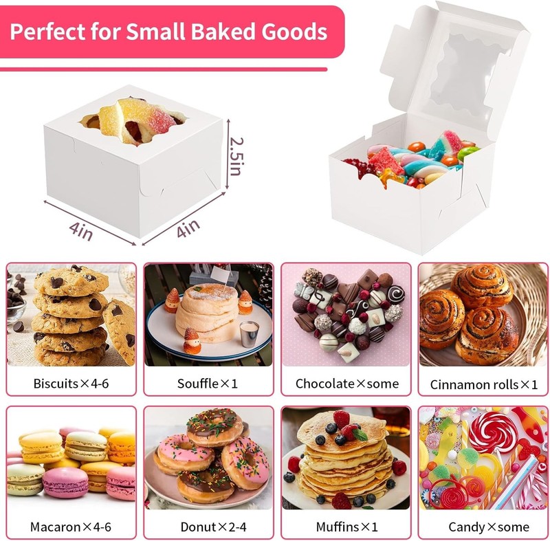 48pcs White Cookie Boxes, 4x4x2.5 Inches Bakery Boxes with Window, for Mini C... gallery