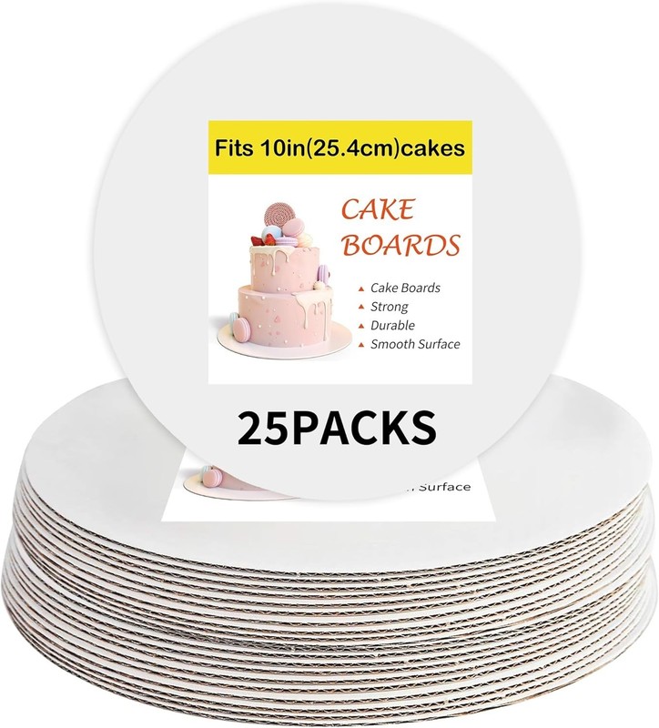 25 Packs White Cake Boards,Cake Boards 10 inch Round,Food-graded Corrugated Card