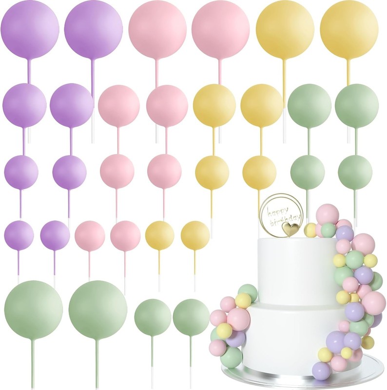 32 Pcs Ball Cake Topper Decorations Mini Balloons Cake Topper Sticks Foam Balls