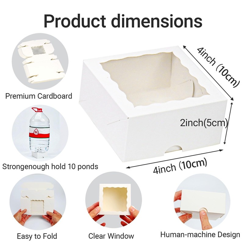 50Pack 4x4x2 Inch Cookie Boxes with Window Bakery Boxes Treat Boxes Truffle B... gallery