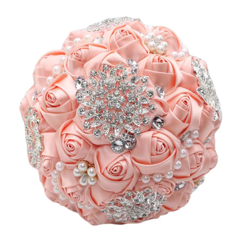 Sharebeauty 7.9 Inch Handmade Satin Rose Bridal Bouquet Toss Round Wedding