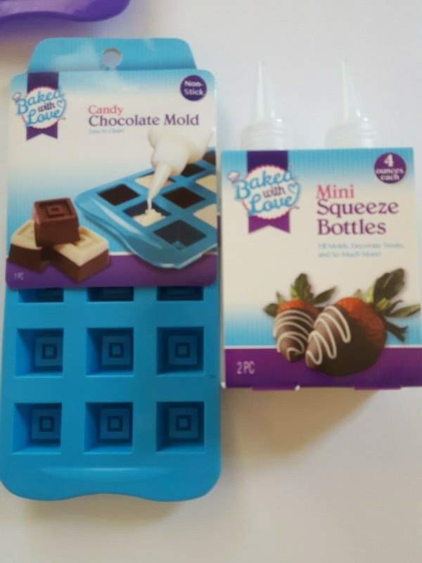6 Silicone Baking Mold Chocolate Jelly Decoration Heart Double Square + Squeeze gallery