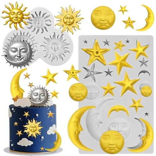 Sun Face Moon Star Silicone Molds 2Pcs Star Fondant Cake Mold Ramadan Eid Gray gallery