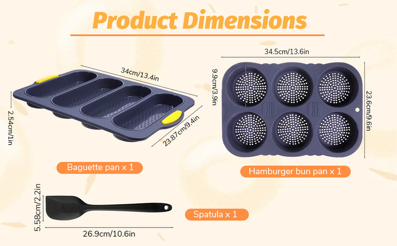 3 Pcs Silicone Baguette Pan and Hamburger Bun Pan Set, Silicone Bread Loaf Pans gallery