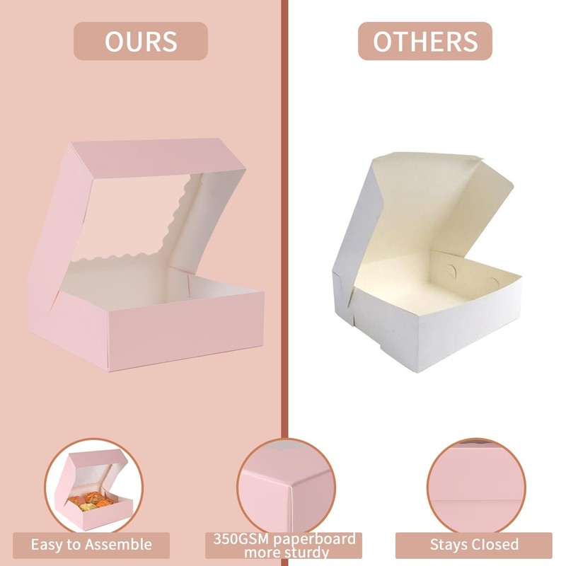 36 Pcs Pink Bakery Boxes 10x10x2.5 Inch with Window Cookie Pastry Dessert gallery