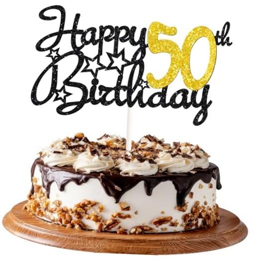 1 Pack Happy Birthday Cake Topper Gold Glitter Number 50 Cheers to 50 50th