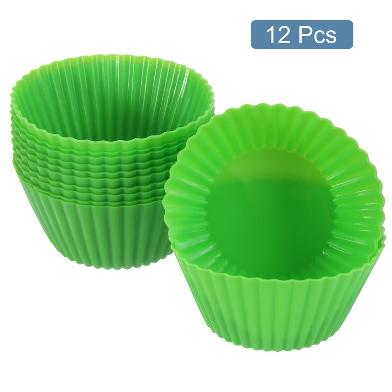 12Pcs Silicone Cupcake Baking Cups, 2.8" Non-Stick Muffins Liners Grass Green gallery