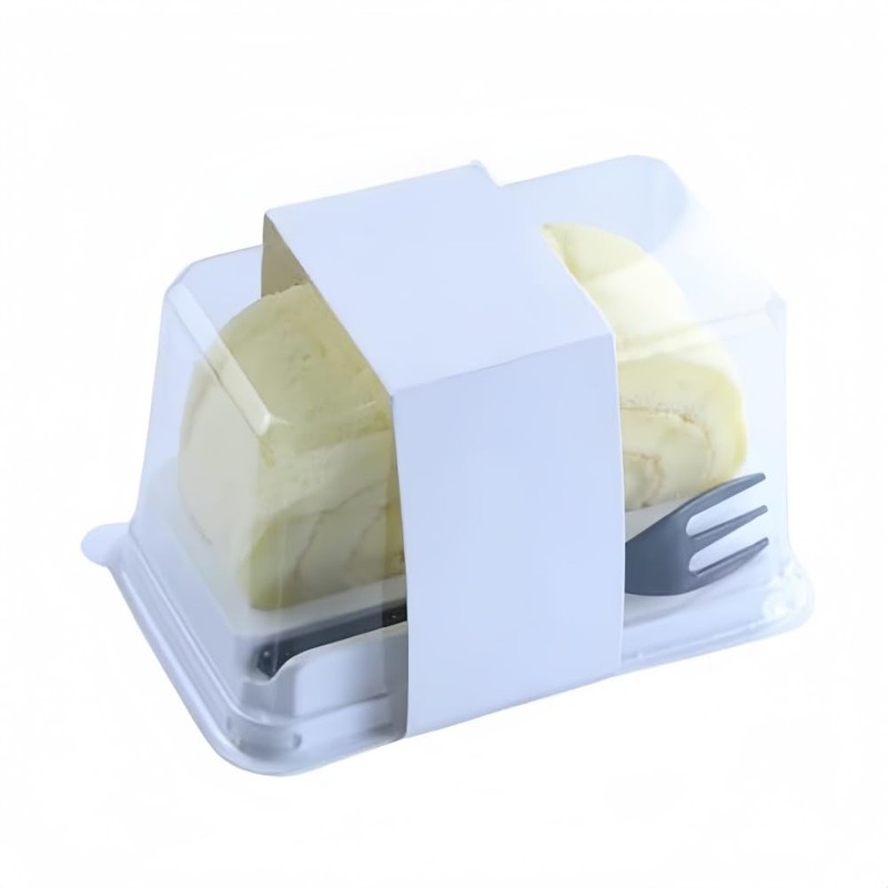 50 Sets Roll Cake with Stickers and Forks Swiss Roll Plastic Containers Singl…