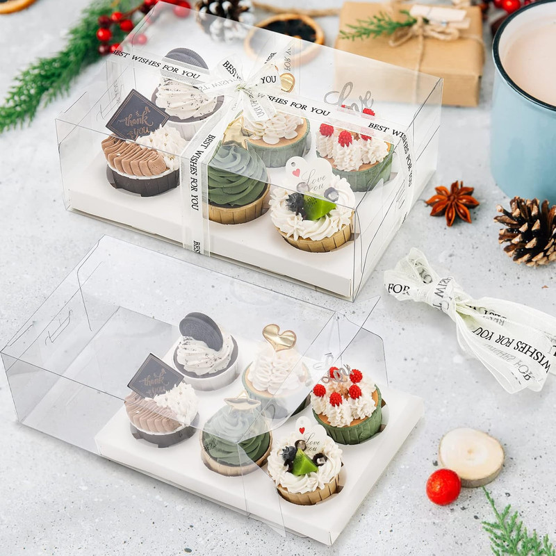 15 Pack Clear Cupcake Boxes, 6 Count Cupcake Containers with Gift Ribbon, Plasti gallery