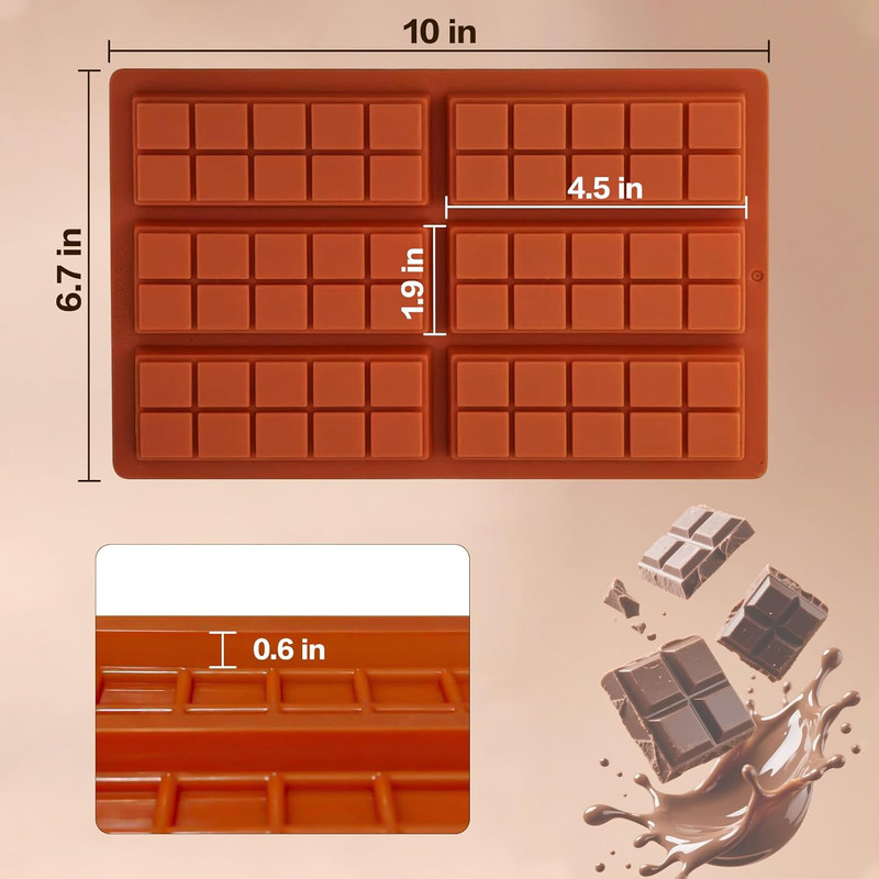 Silicone Chocolate Bar Mold – 6 Large Cavities, Food-Grade, Non-Toxic & Odorless gallery