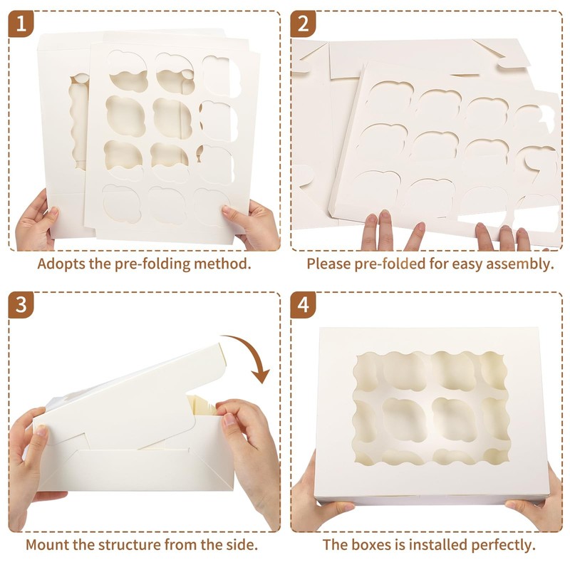 20 PCS Cupcake Boxes 12 Count 13x10x3.5 Inch White Containers Bakery Holders gallery