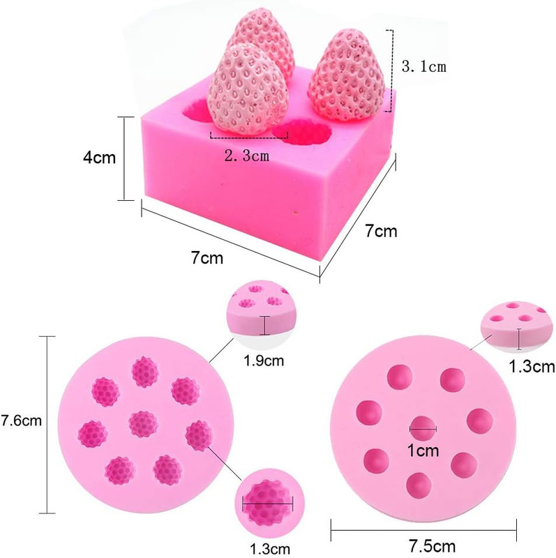 3Pcs/Set 3D Mini Strawberry, Raspberry & Blueberry Silicone Fondant Molds Soap gallery