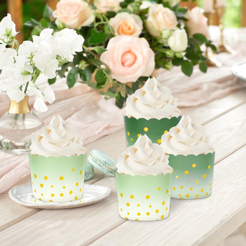 120 Pcs Sage Green Baking Cups Gradient Green Foil Gold Dots Cupcake Wrappers... gallery