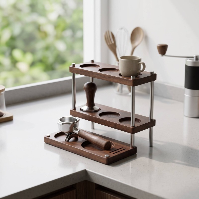 Coffee Tamper Stand Solid Wood Tamping Station with Tamper Holder Organized gallery