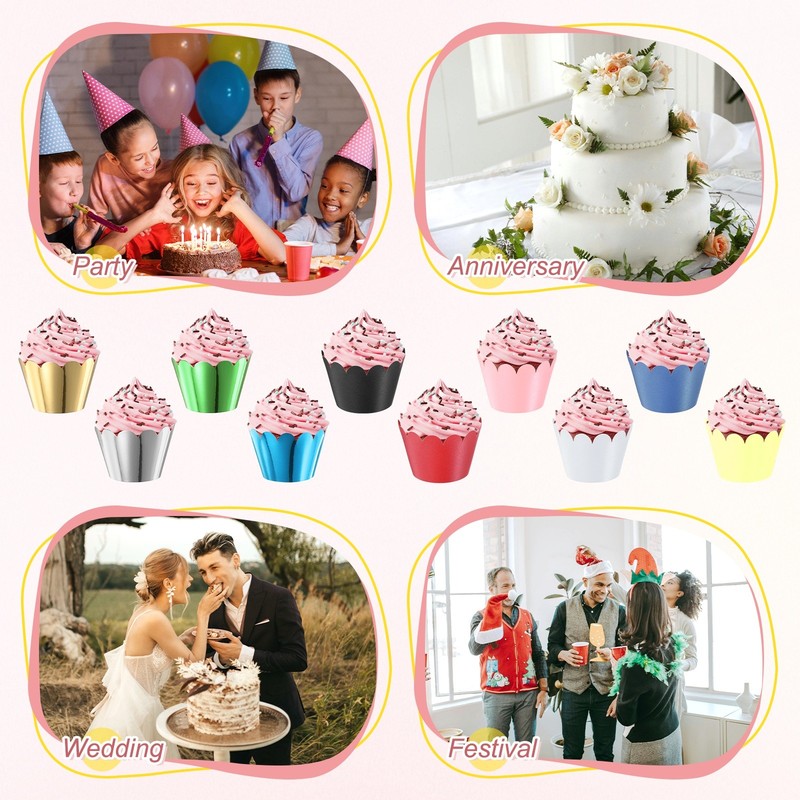 100-Pack Wave Cupcake Molds, Wedding/Party Baking [Black] gallery