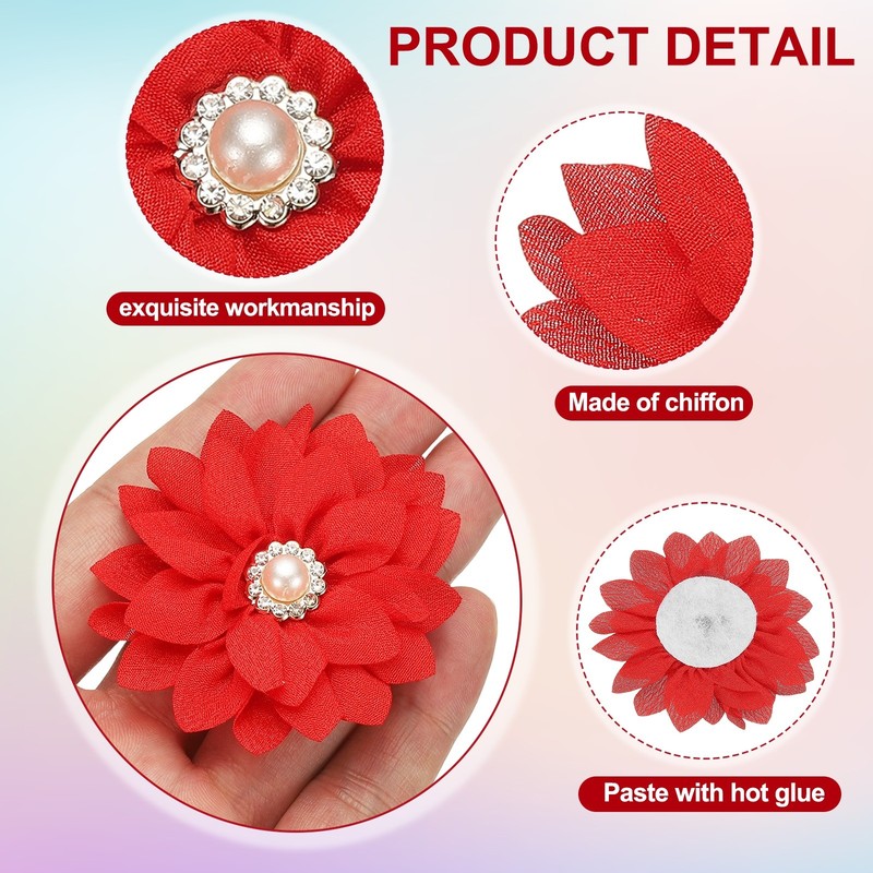 12pcs Rhinestone Chiffon Flowers 2.36" for Red Fabric gallery
