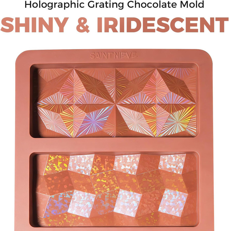 Holographic Chocolate Bar Mold, Large Thick 3-Cavity Silicone Mold for Chocolate gallery