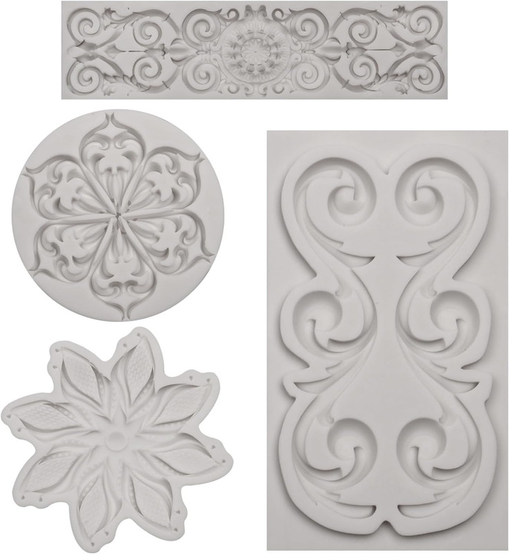 Baroque Silicone Molds Baroque Scroll and Flower Clay Molds for Crafts Cake Deco gallery