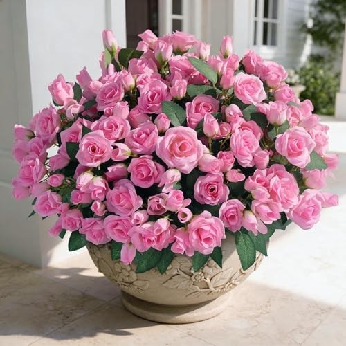 Bundles Artificial Roses for Front Door Outdoor Decor, Realistic Fake 8 Pink gallery