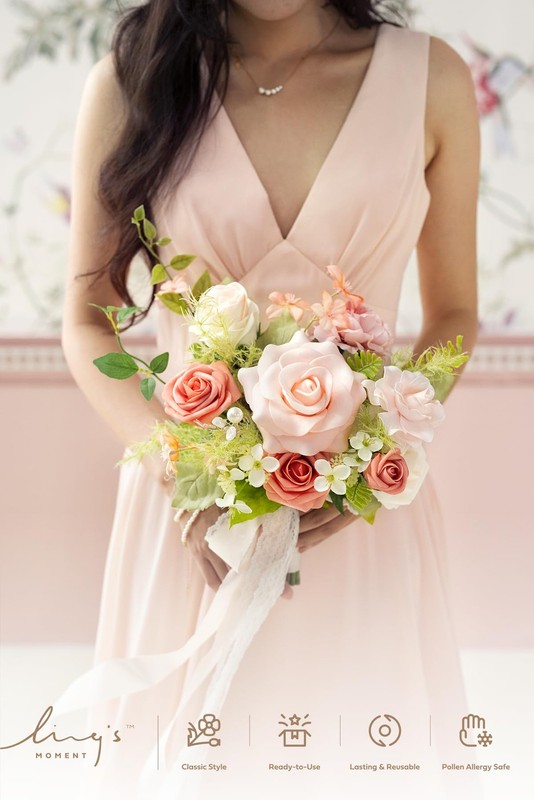 Ling'S Moment Lings Moment Pink Artificial Wedding Flower Bouquets For gallery