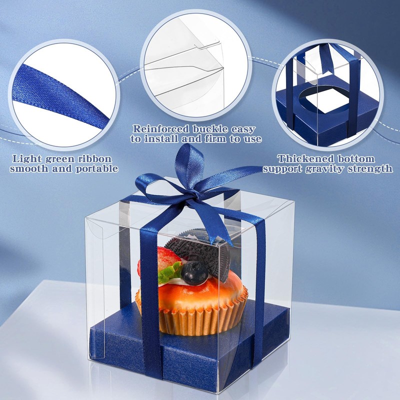 50 Pcs Clear Cupcake Boxes Individual 3.5 Inch Plastic Single Cupcake Contain... gallery