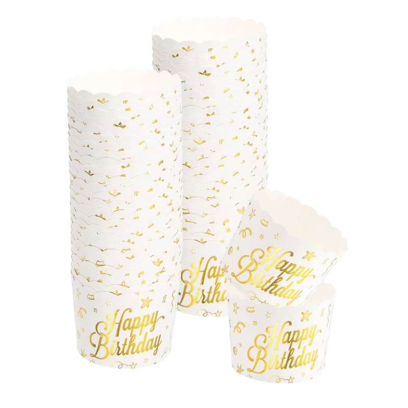 50pcs Cupcake Wrappers for Wedding Paper Baking Cups Gold Stamp