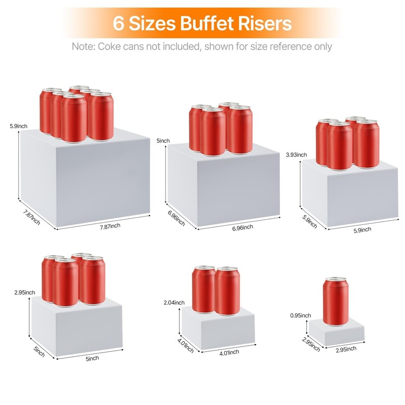 Stackable Buffet Risers Set - 6 White Acrylic Food Display Stands for Parties, C gallery