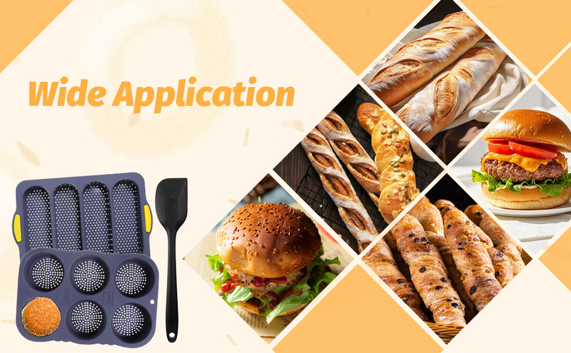 3 Pcs Silicone Baguette Pan and Hamburger Bun Pan Set, Silicone Bread Loaf Pans gallery