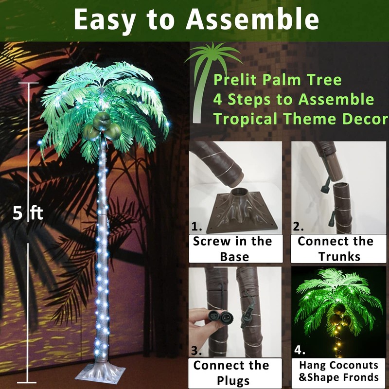 Heycolor 5 Ft Light Up Palm Trees Remote 35 Colors Changing Lighted Artificial gallery