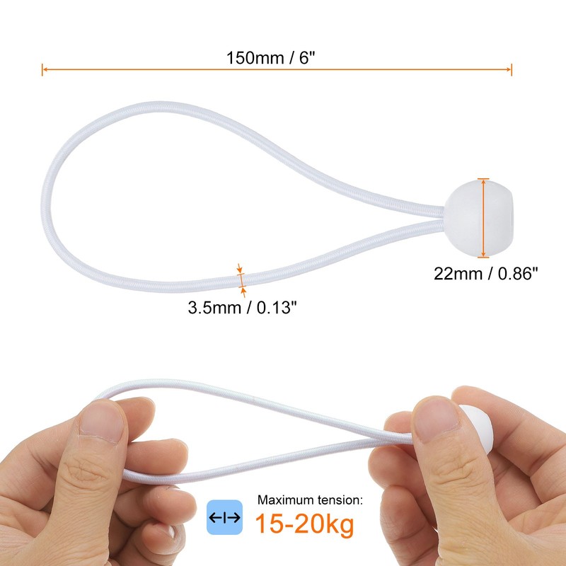 50Pcs Ball Bungee Cords 6 Inch Heavy Duty White gallery
