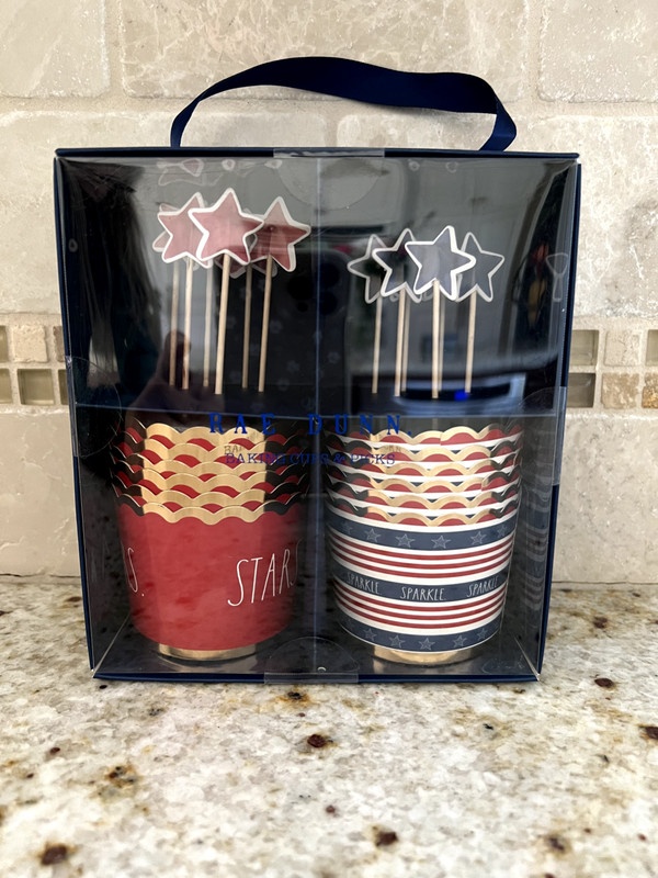 Rae Dunn Patriotic 12 Piece Baking Cups with 12 Picks NEW