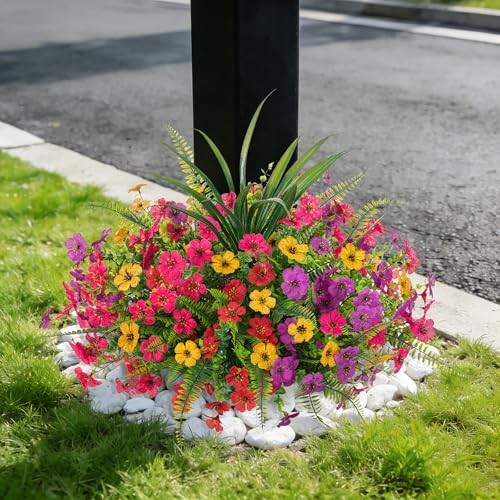 Artificial Fake Flowers Plants for Outdoor Mix 4 Colors - Flowers + Ferns +grass gallery