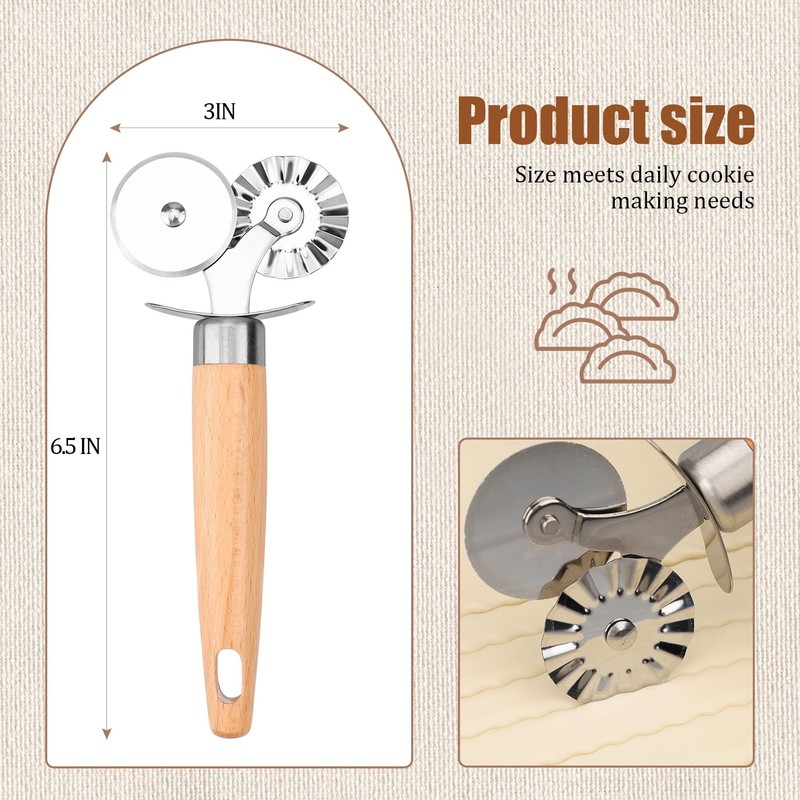 Pastry Cutter Double Wheel - Exquisite Wooden Handle, Perfect for Pasta, Pizz... gallery