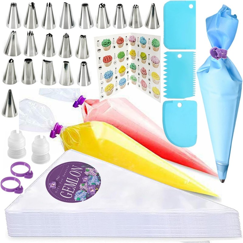 Piping Bags & Tips Set 100PCS 12 Inch Disposable Pastry Bags W/ Tips Cupcake