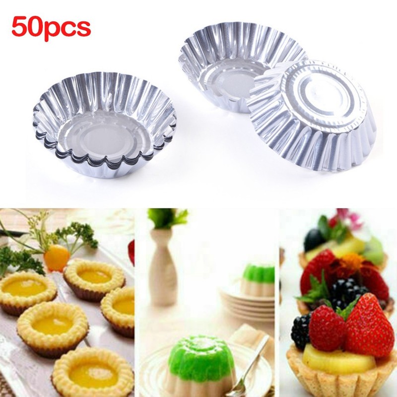 50Pcs Egg Tart Aluminum Silver Cupcake Cake Cookie Mold-Mould Tin Baking Tool gallery