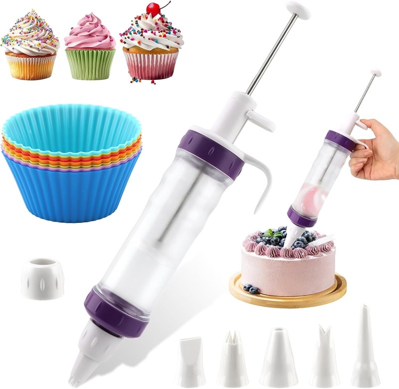 Dessert Decorating Sy-ringe Set, Icing Dispenser Tool with 5 Icing Nozzles,2
