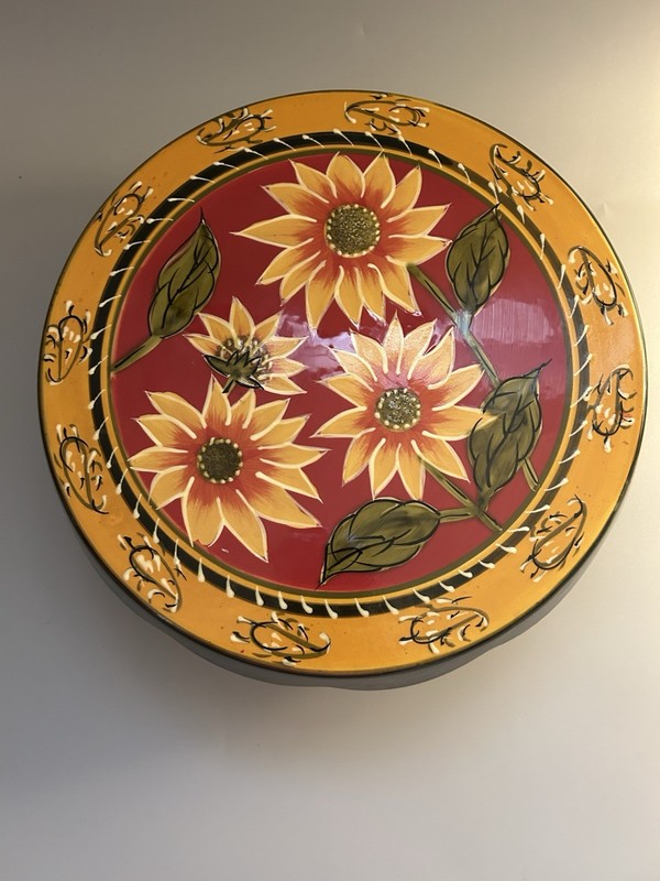 Pier 1 Imports Sunflower Cake Stand Fall Harvest Hand Painted
