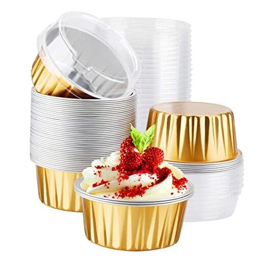 Disposable Ramekins 5oz Mini Aluminium Foil Baking Cups with Lids 50pcs Gold