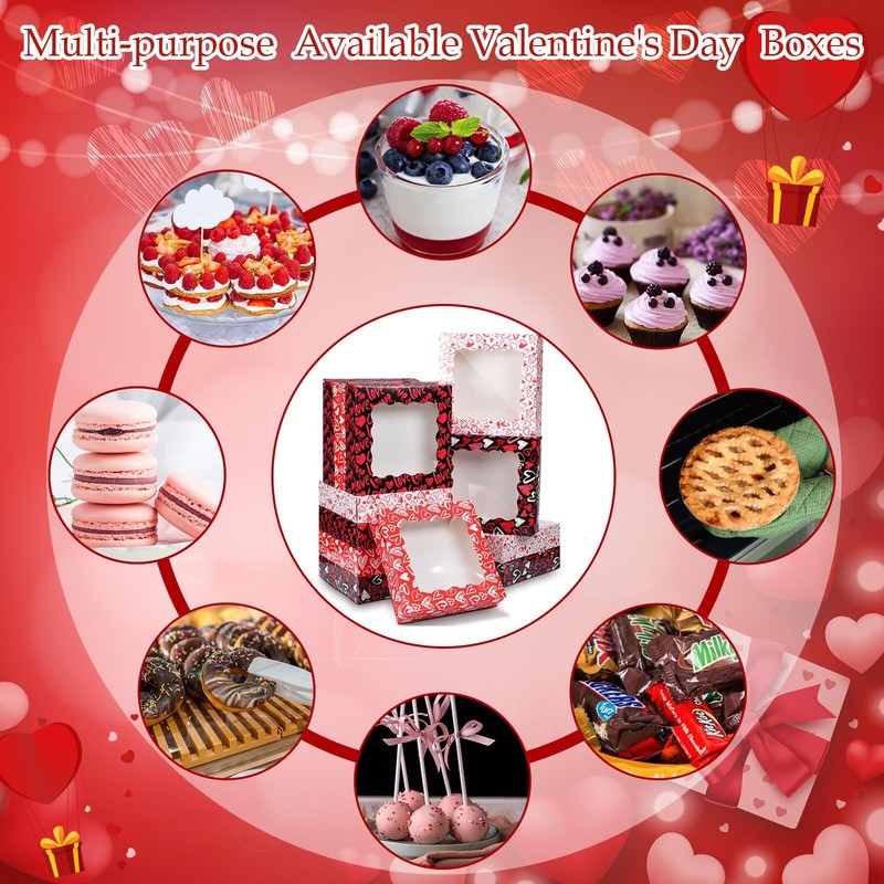 12 Pieces Valentine's Day Cookie Boxes Bakery Box with Window for Cake PVC He... gallery