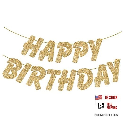 , Glitter Gold Happy Birthday Banner – 10 Feet | Gold Birthday Banner for