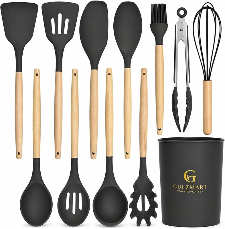 Silicone Cooking Utensils Set (12 PCS), Heat Resistant 446°F, Non-Sti