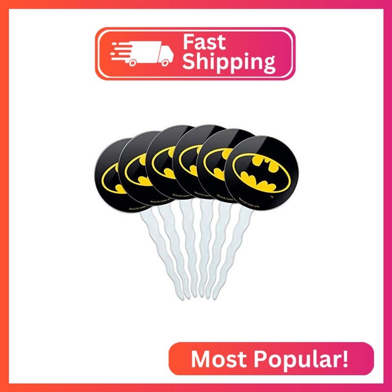 GRAPHICS & MORE Batman Classic Bat Shield Logo Cupcake Picks Toppers Decoration