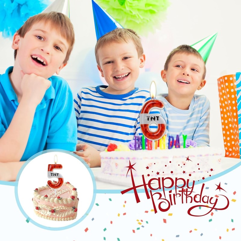 TNT Themed Birthday Candles for Boys Girls, Craft Pixels Cake Topper,Number 8 gallery
