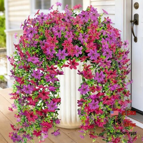 Artificial Hanging Flowers Plants for Outdoors – 2 Pcs Purple Red Light Purple